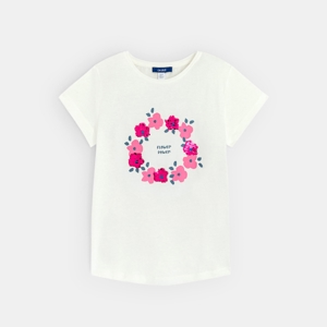 T-shirt à fleurs et sequins blanc Fille 1