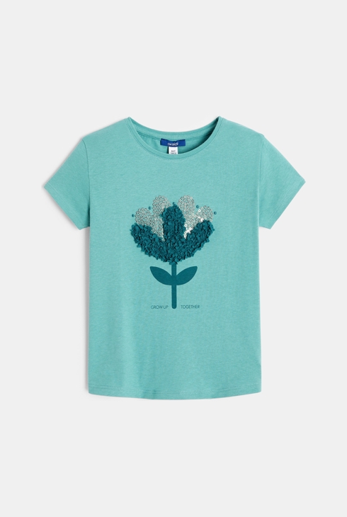 T-Shirt mit Relief-Motiv Grün Mädchen 1