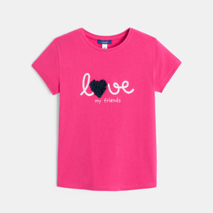 Girls' short-sleeved pink T-shirt with love slogan 1