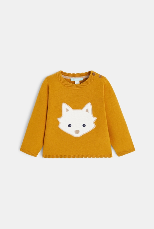 Rumen puli iz pletiva z vezenino živali za dojenčice 1