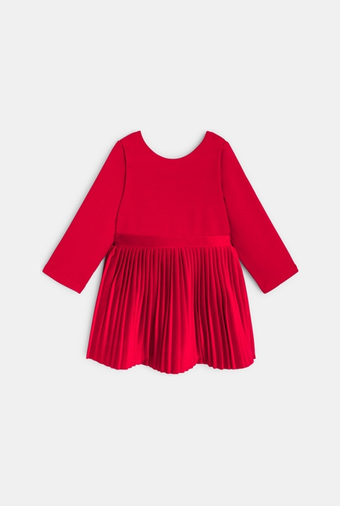 Robe chic bi-matière plissée rouge