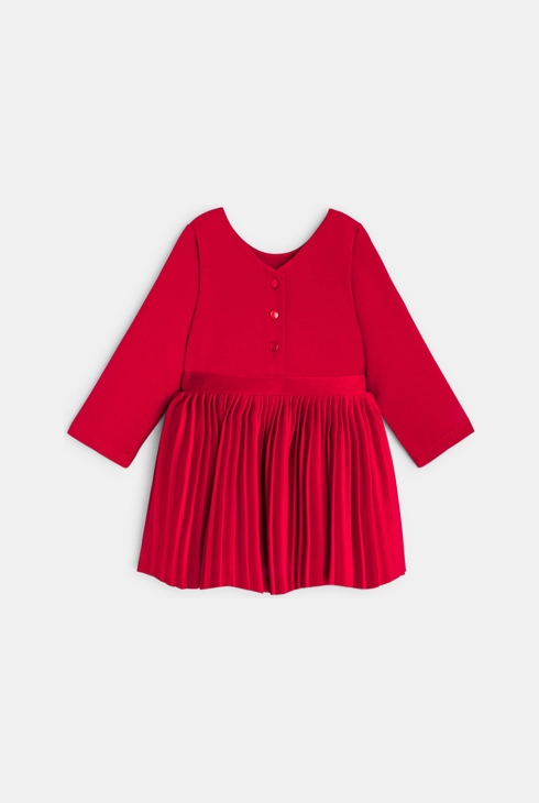 Robe chic bi-matière plissée rouge