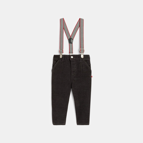 Pantalon Velours Fantaisie À Bretelles Amovibles Gris Bébé Garçon - Gris Anthracite - 12M - OBAIBI