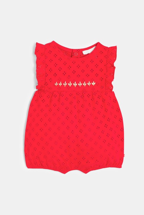 Roter Baby-Kurzoverall mit Stickereien für Mädchen 2