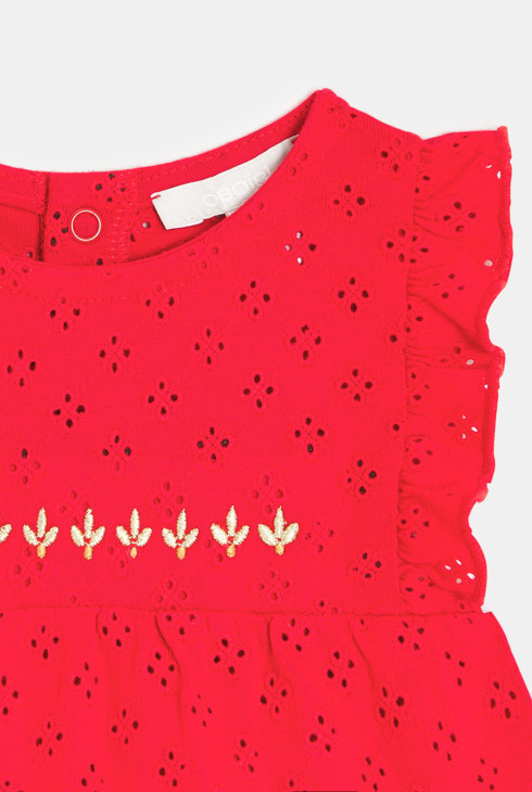 Combinaison courte esprit broderie rouge bébé fille