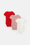 Body manches courtes col US rouge bébé mixte (lot de 3)