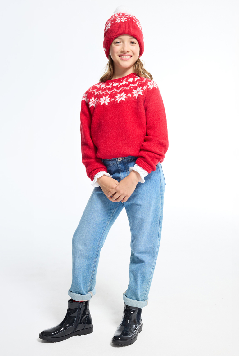 Pull de Noël rouge Fille 1