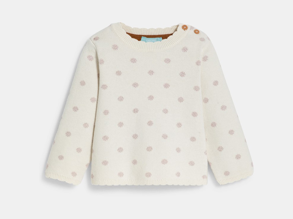 Pull maille tricot col festonné blanc bébé fille 2