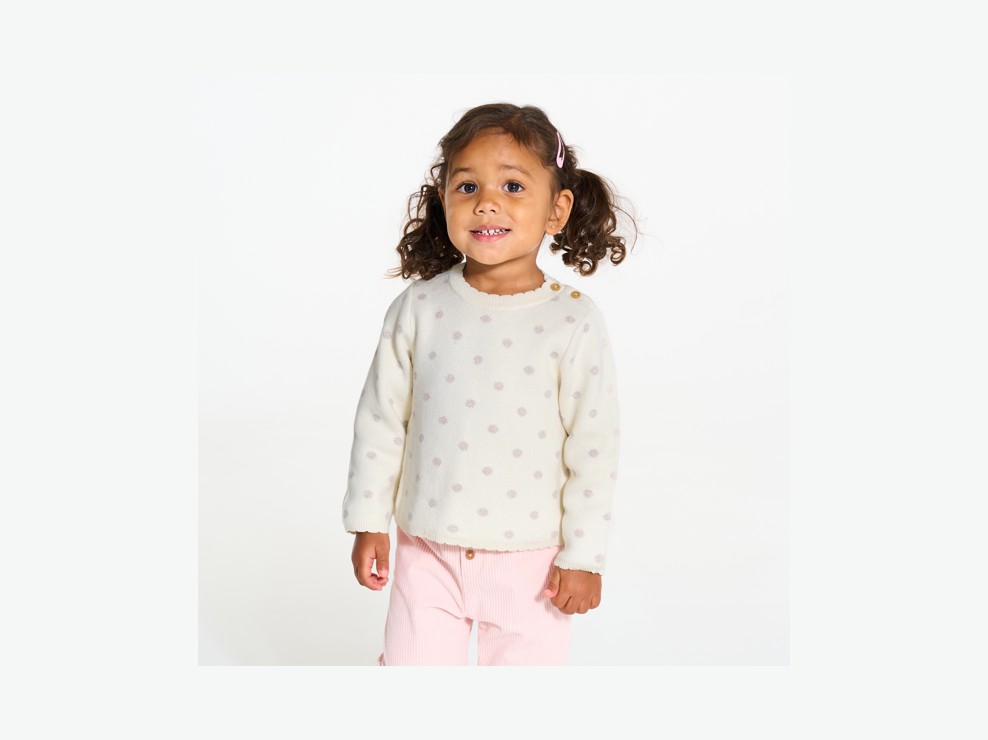 Pull maille tricot col festonné blanc bébé fille 1