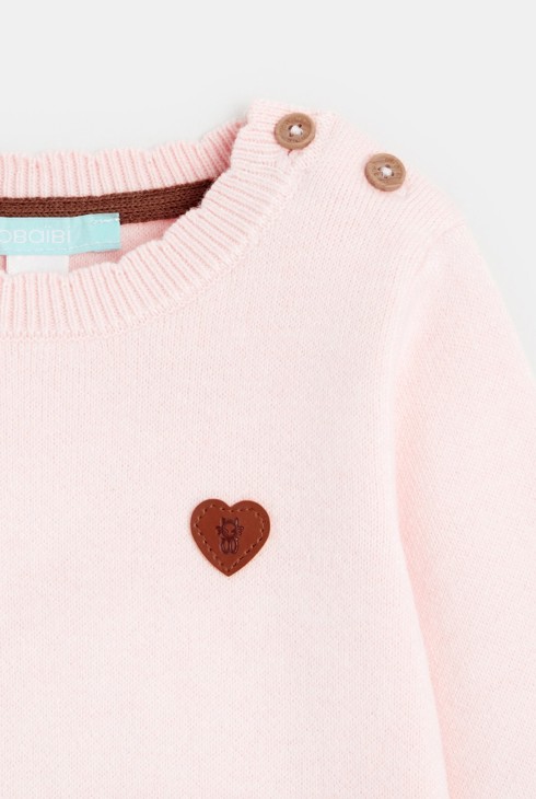 Ružičasti pleteni pulover s valovitim ovratnikom za djevojčice 2