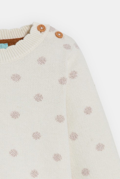 Pull maille tricot col festonné blanc bébé fille