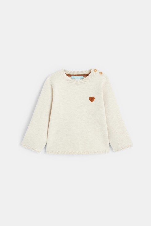 Maglione in lana con collo smerlato beige neonata 1