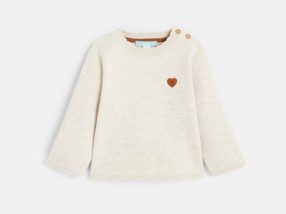 Beige gebreide trui met golvend kraagje voor babymeisjes 2
