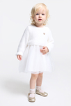Vestido blanco de dos materiales con mangas para bebé niña 1