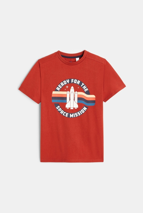 T-Shirt mit Raketenmotiv Orange Jungen