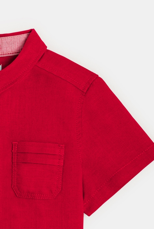 Chemise courte en coton et lin rouge bébé garçon