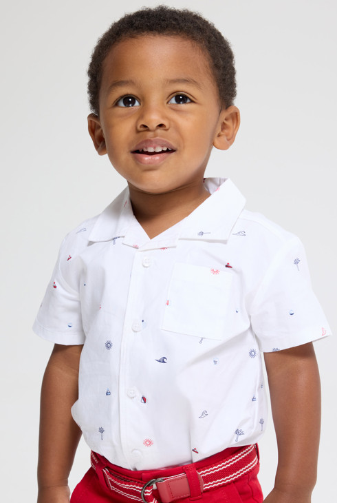 Camisa curta de cotó i lli blanc bebè nen 1