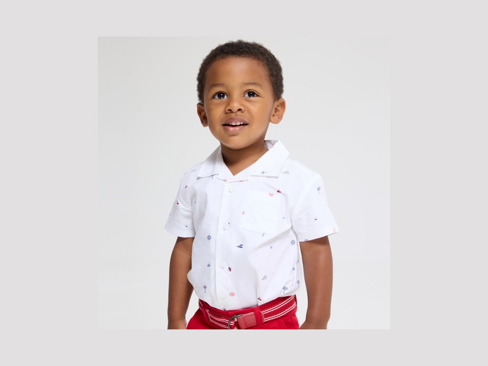 Chemise courte en coton et lin blanc bébé garçon 1