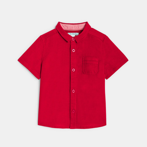 Chemise Courte En Coton Et Lin Rouge Bébé Garçon - Rouge Cardinal - 3M - OBAIBI