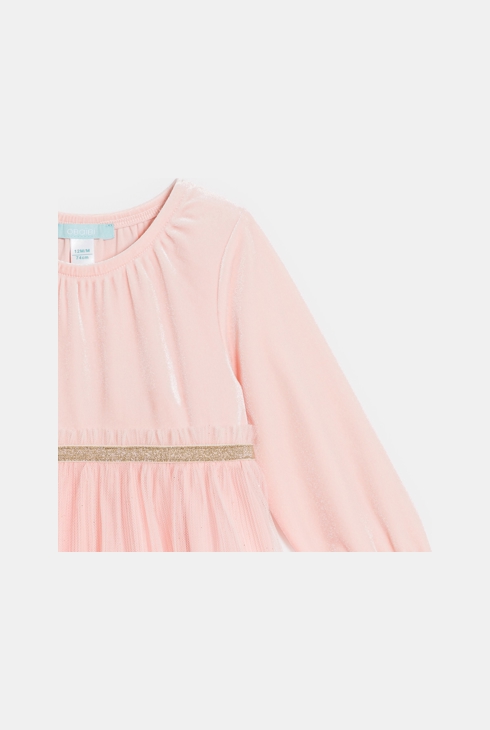 Robe bi-matière velours et tulle rose bébé fille