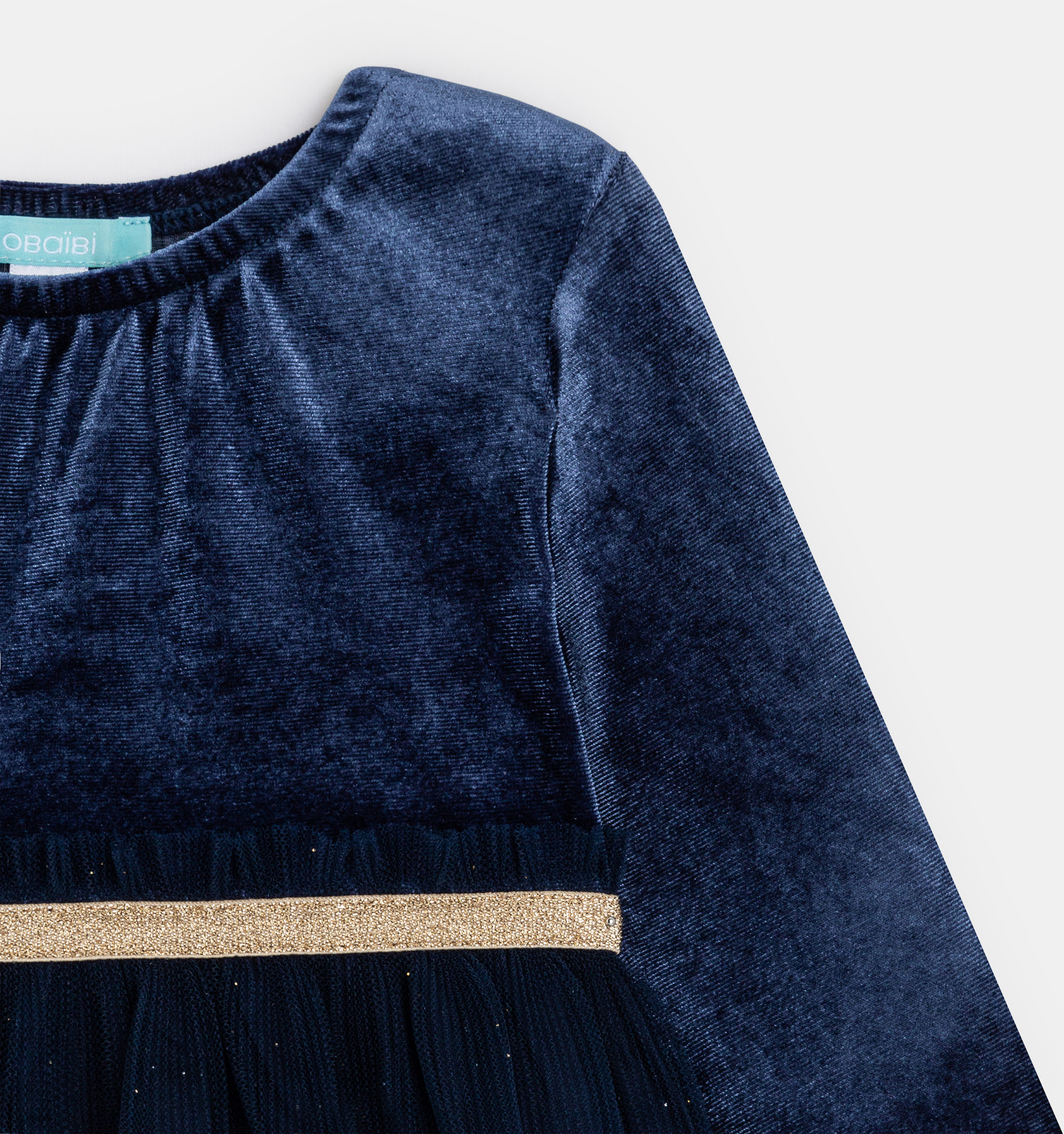 Modra obleka iz dvodelnega materiala iz žameta in tila za dojenčice 2