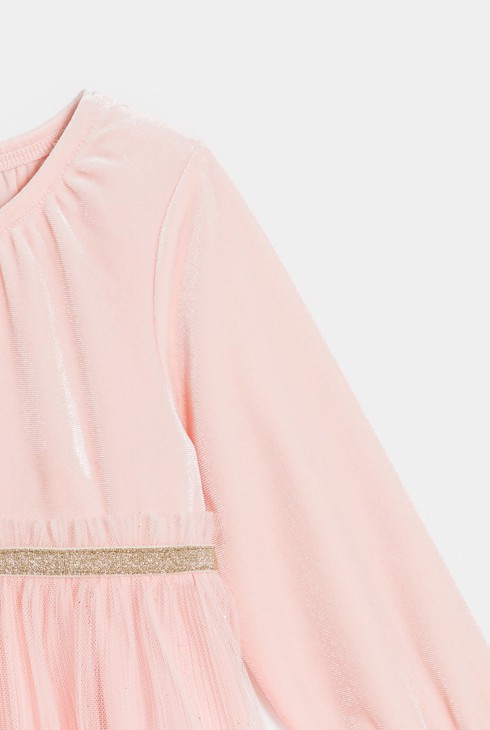 Baby girl's pink tulle and velours two-fabric dress 2