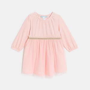 Robe bi-matière velours et tulle rose bébé fille 1