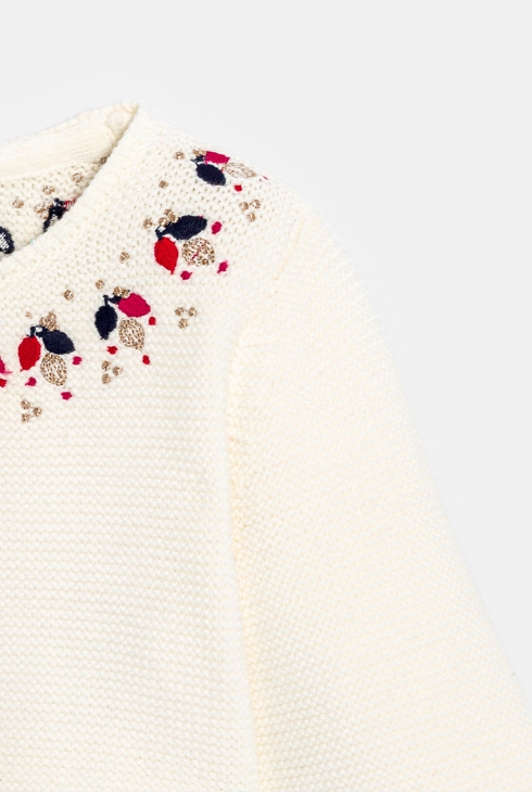 Bela pletena jopica bolero z vezenino dojenček deklica 2