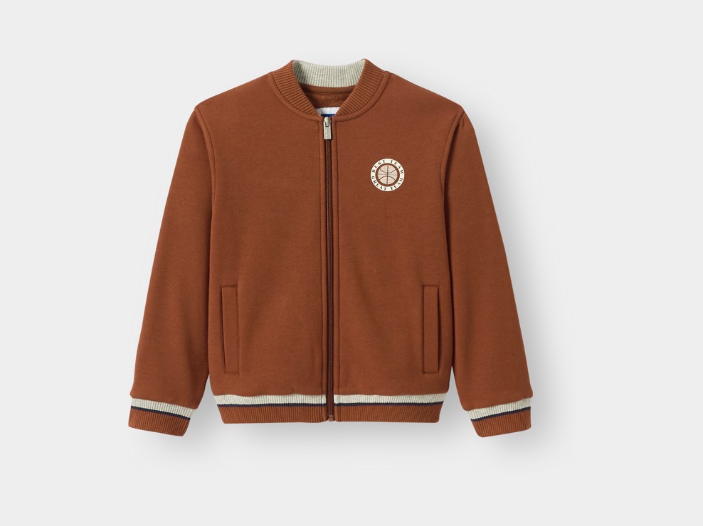 Sweat zippé molleton marron garçon 1