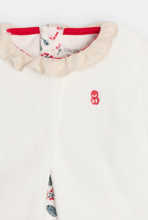 Žameten spalni pajac s potiskom sove in bela jopica dojenček deklica 2