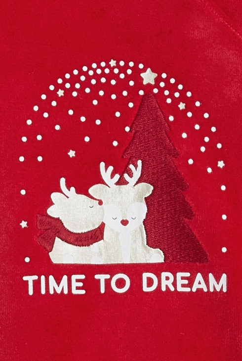 Dors-bien croisé velours rouge rennes bébé fille 2