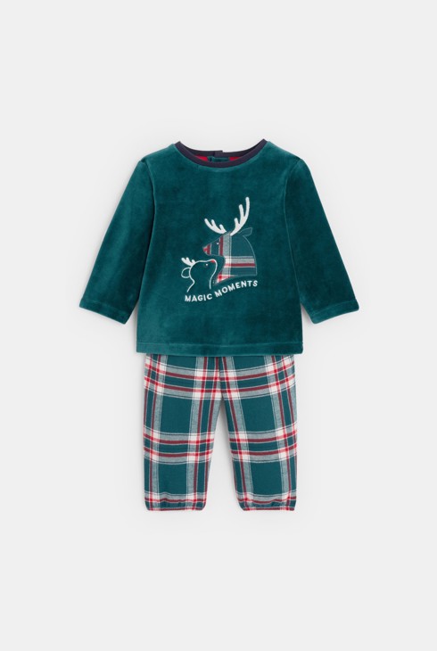 Pyjama en velours brodé rennes à carreaux bébé garçon 2