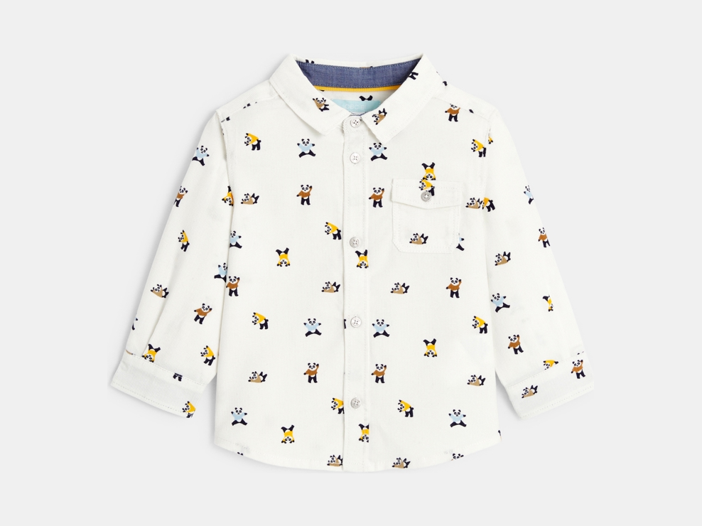 Chemise velours côtelé panda blanc bébé garçon 1