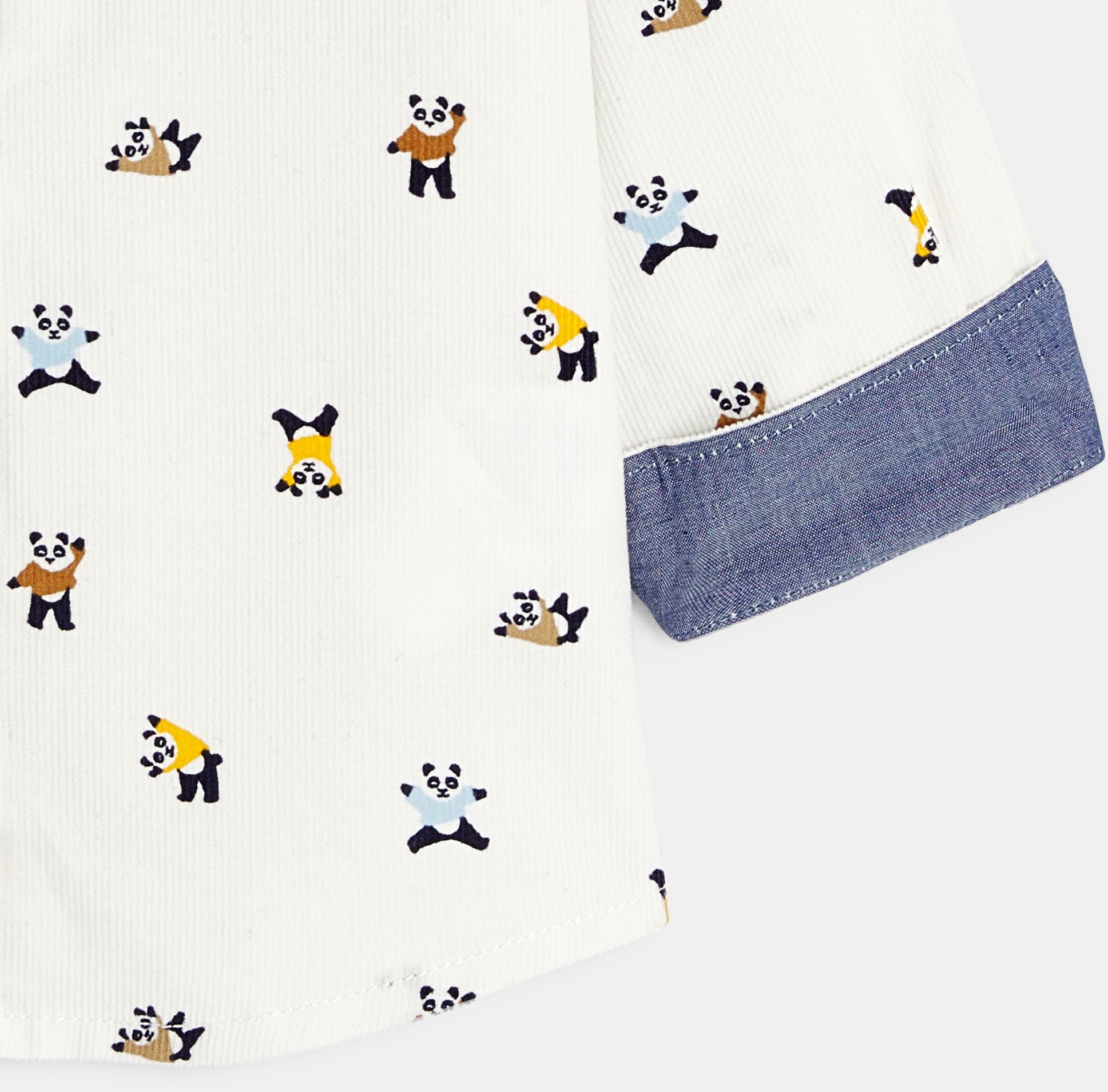 Hemd aus Cordsamt Panda weiß Baby Jungen 2