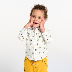 Baby boy's white panda corduroy shirt 1