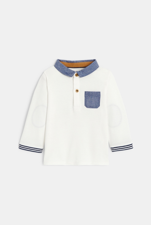 Poloshirt aus Piqué-Strick weiß Baby Jungen