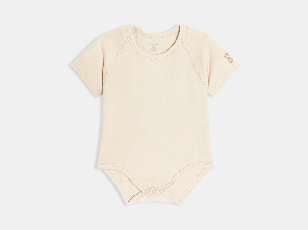 Beige elastische uniseks body van katoen voor baby's - 0-24 maanden 1