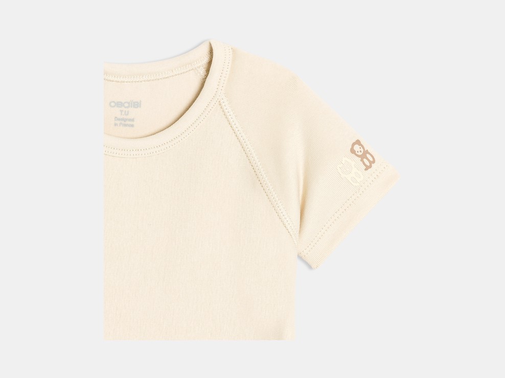 Beige elastische uniseks body van katoen voor baby's - 0-24 maanden 2