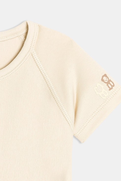 Beige elastische uniseks body van katoen voor baby's - 0-24 maanden 2