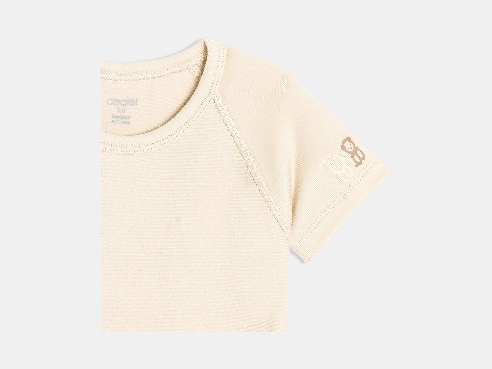 Beige elastische uniseks body van katoen voor baby's - 0-24 maanden 2