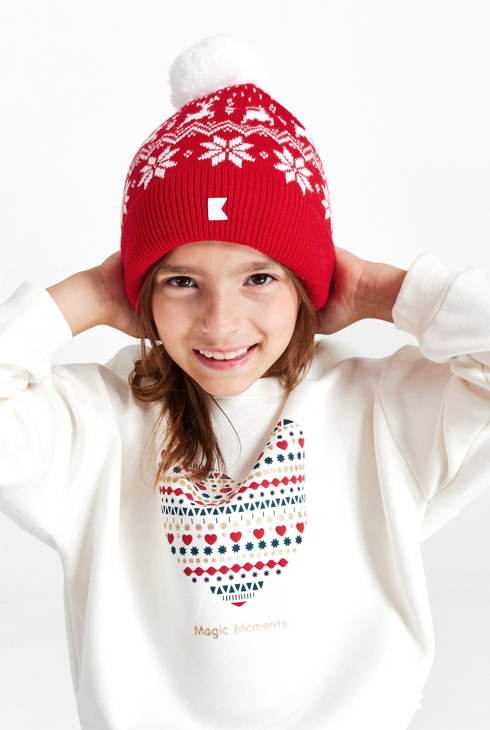 Ensemble Bonnet + Snood en jacquard rouge Mixte 1