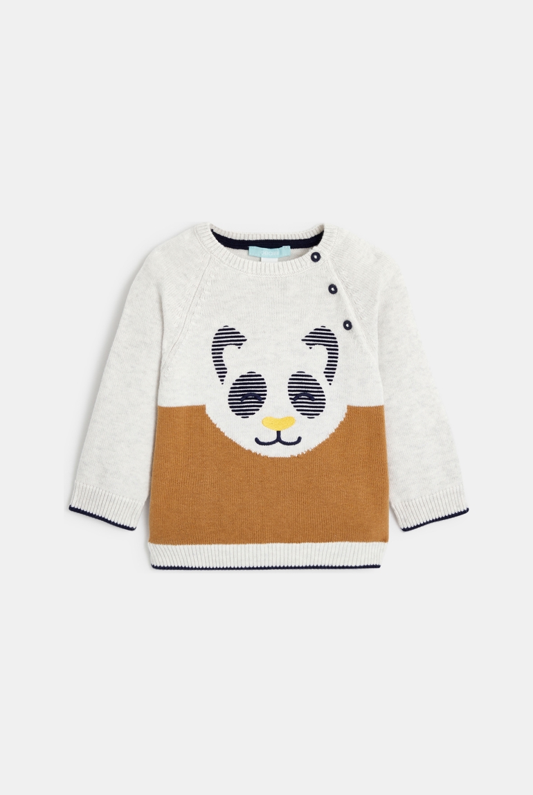 Pull maille tricot frimousse panda blanc bébé garçon 1
