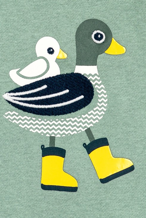 Sweat molleton col châle canard vert bébé garçon 2