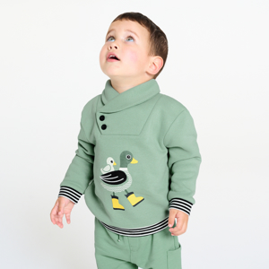 Sweat molleton col châle canard vert bébé garçon 1