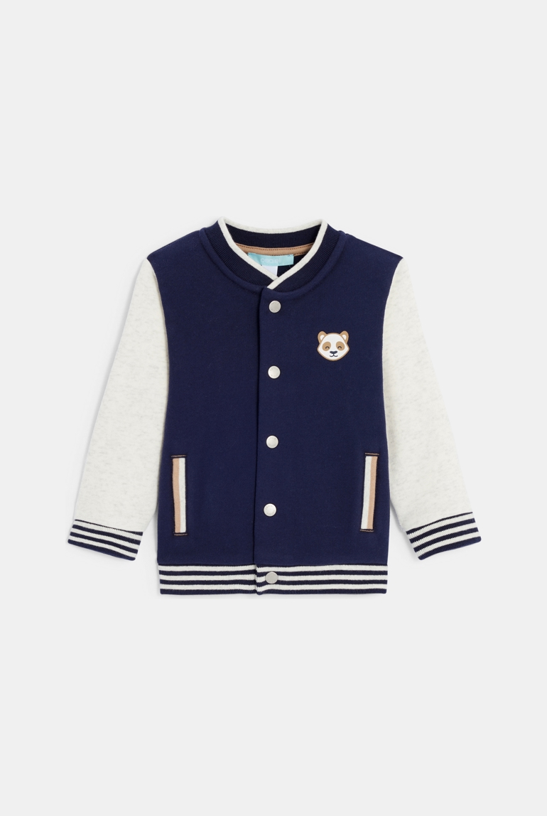 Jacke im Teddystil Panda-Aufnäher blau Baby Jungen 1