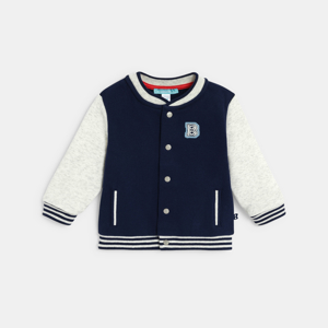 Baby boy's blue baseball-style jacket with whale patch 1