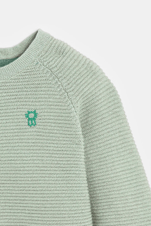 Newborn's wrap-around green knitted jumper 2