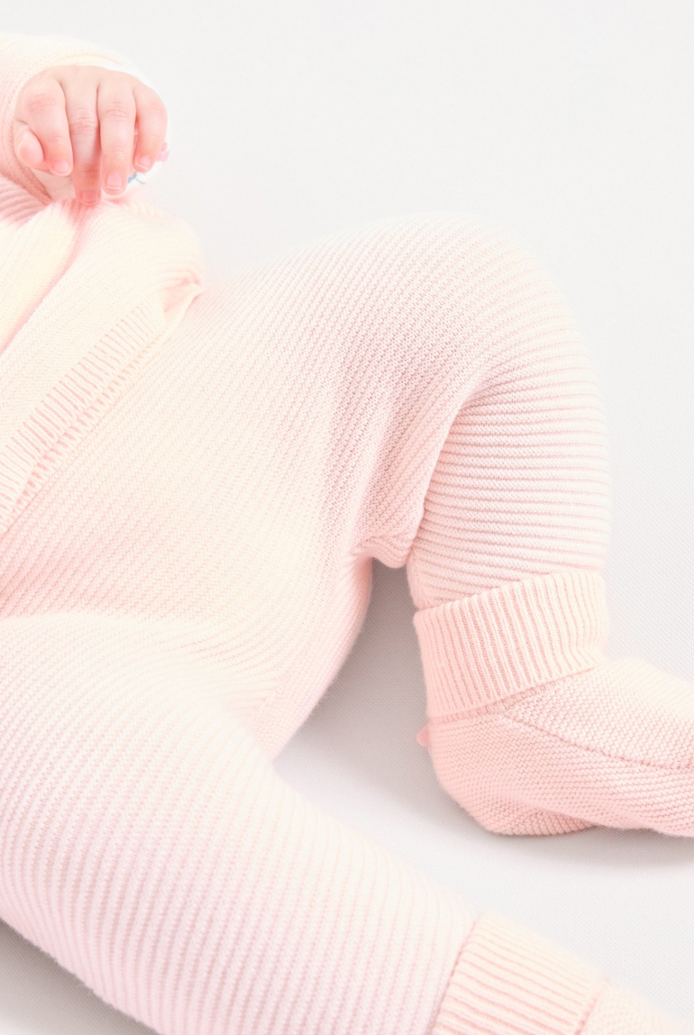 Pantalon à pieds en maille rose naissance 1