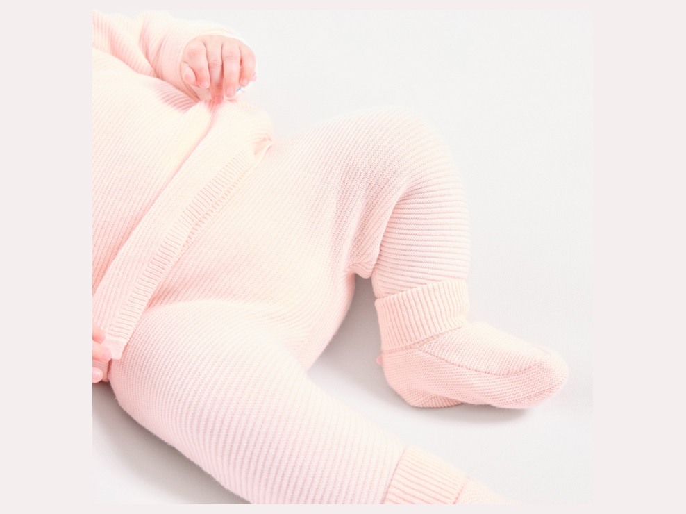 Pantalon à pieds en maille rose naissance 1