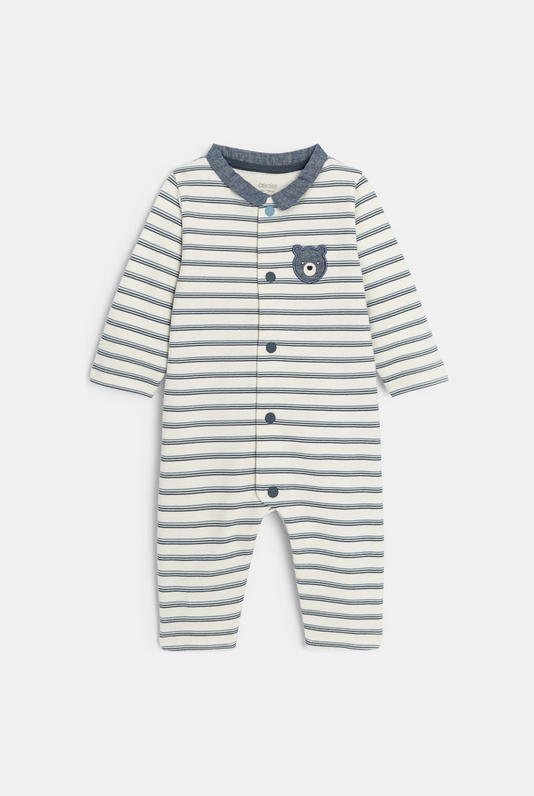 Combinaison longue rayée molleton bleu bébé garçon 1